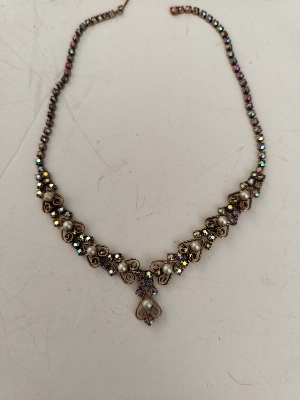 Multicolor Crystal Pearl Accent Statement Necklace